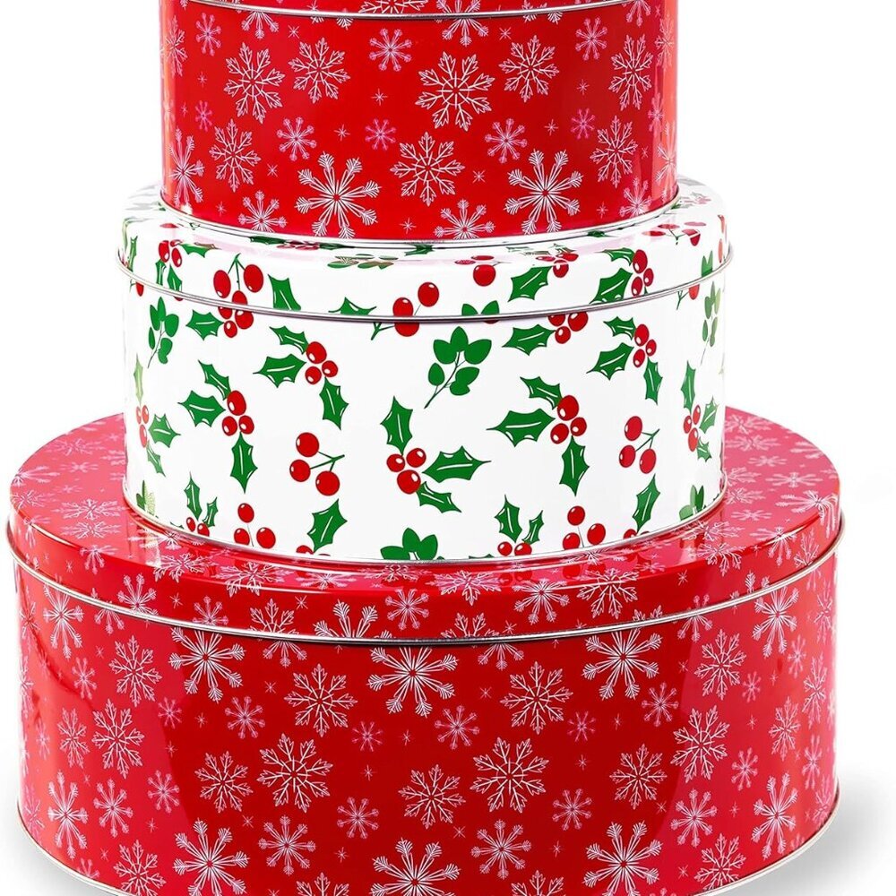 Steel Mill & Co Tin Containers with Lids, 3 Pack Christmas Cookie Tins, Festive